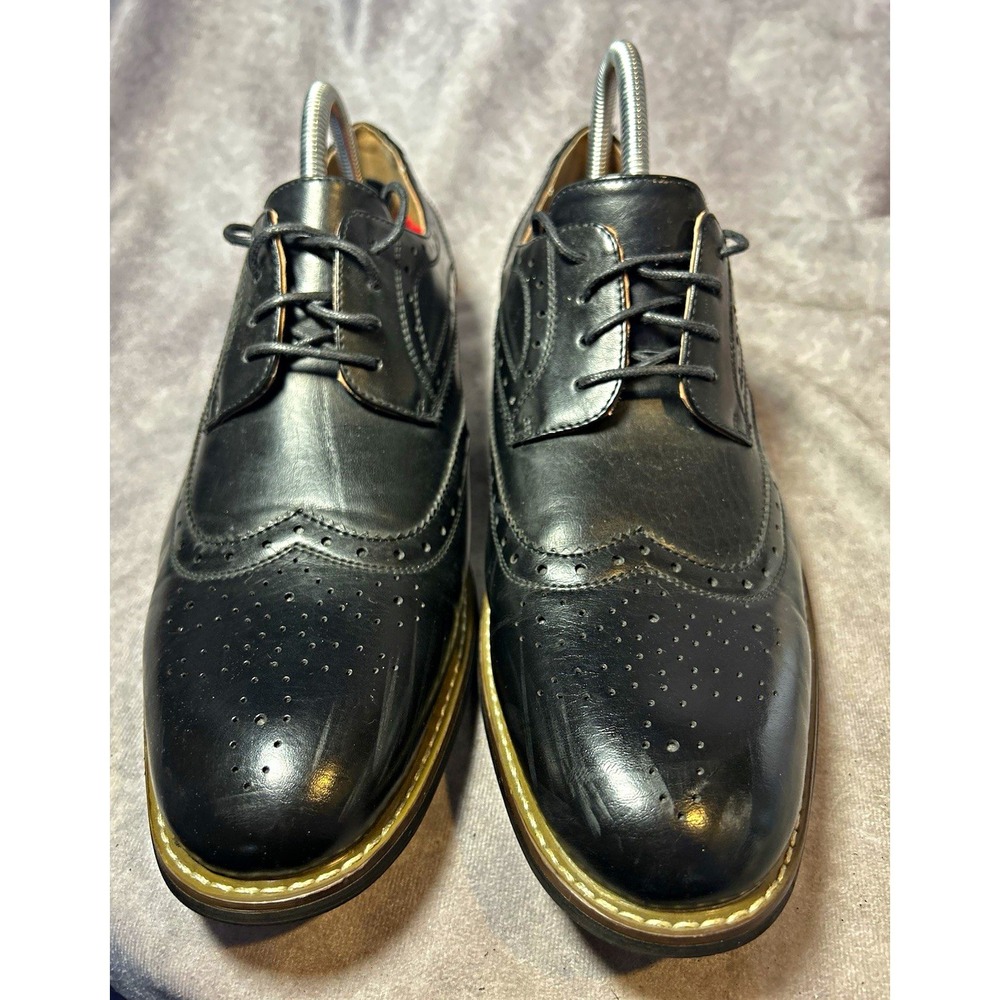 Men's Black Leather Wingtip Brogue Oxford Dress Shoes Lace Up Size 10.5
